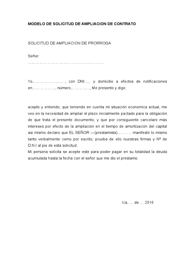 Modelo de Solicitud de Ampliacion de Contrato y Contrato Con Clausula | PDF  | Pagos | Gobierno