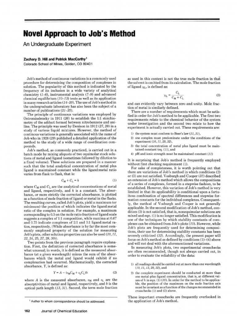 Job's Method in Spectrophotometry | PDF | Absorbance | Titration