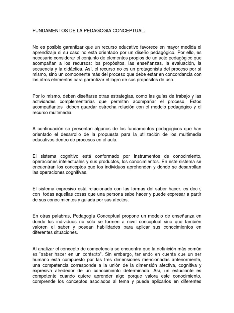 Fundamentos de la Pedagogía Conceptual | PDF | Conocimiento | Aprendizaje