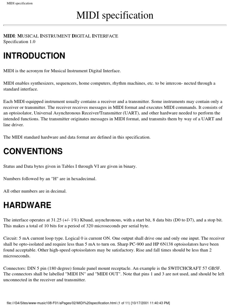 Midi Specification PDF Byte Bit