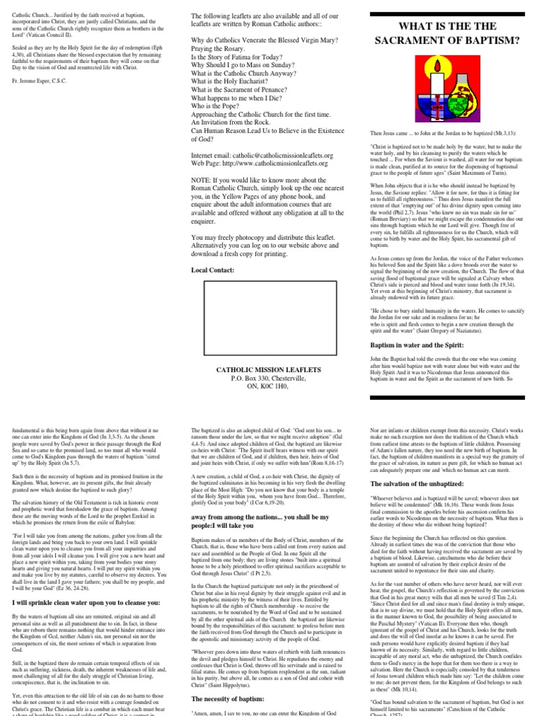 Baptism Leaflet Baptism Grace In Christianity