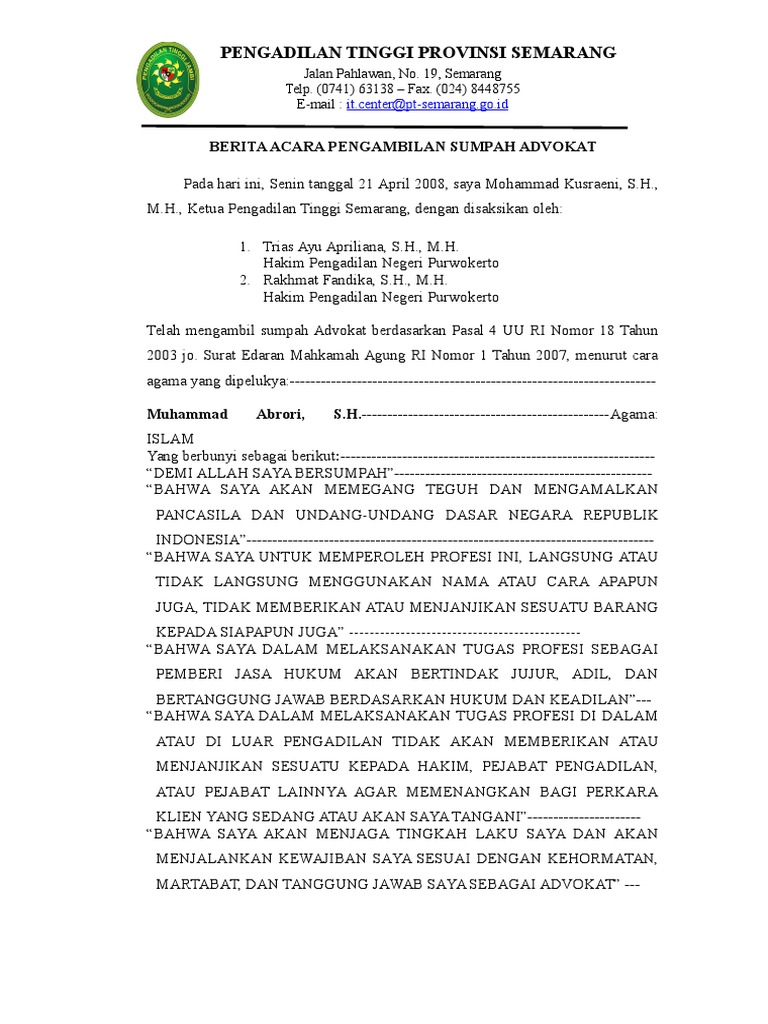 Berita Acara Sumpah