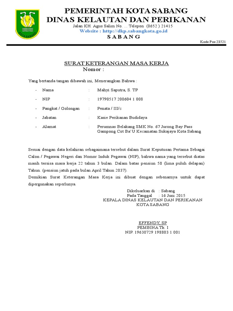 Surat Keterangan Masa Kerja Surat Keterangan Masa Kerja