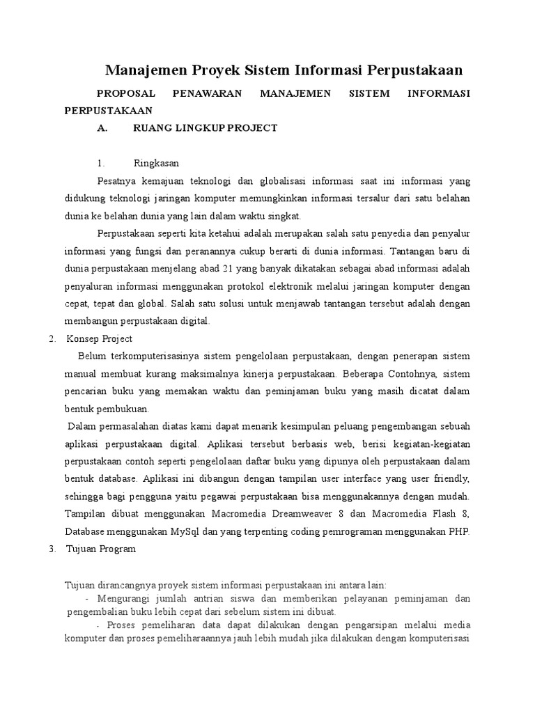 Manajemen Proyek Sistem Informasi Perpustakaan