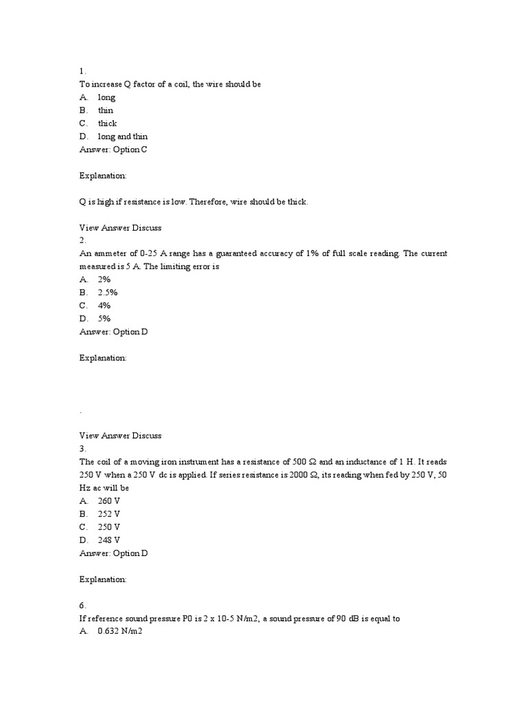 Instrumentation Aptitude | PDF | Electrical Resistance And Conductance ...