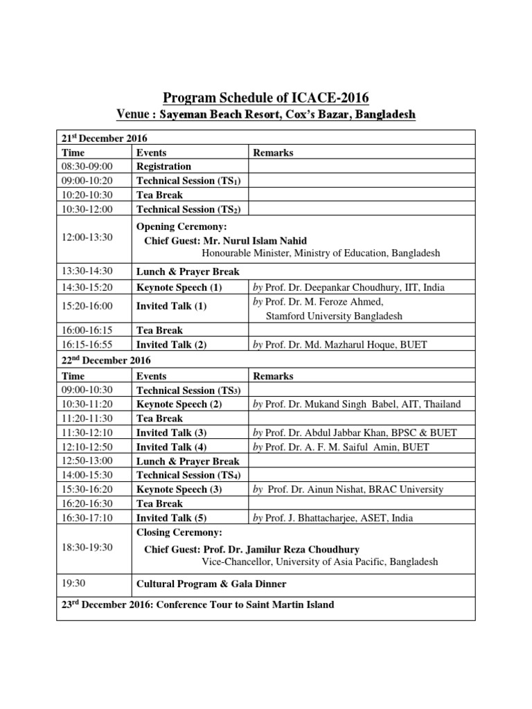 ICACE-2016 Conference Schedule | PDF | Science & Mathematics