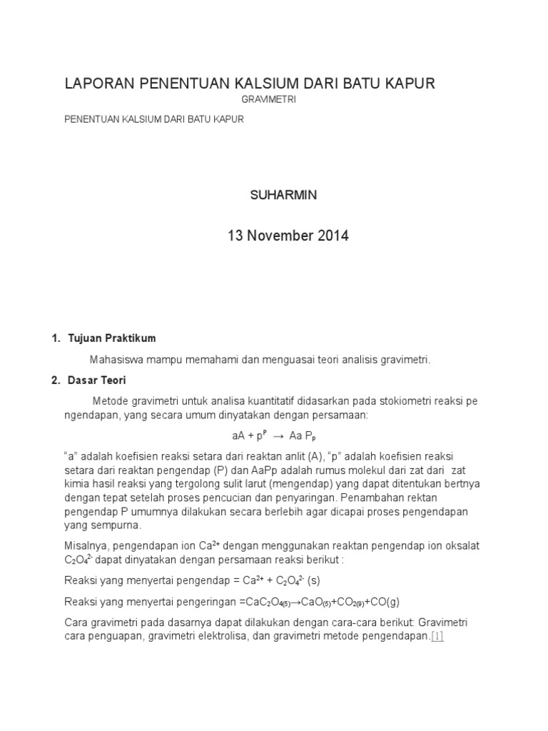 Laporan Penentuan Kalsium Dari Batu Kapur