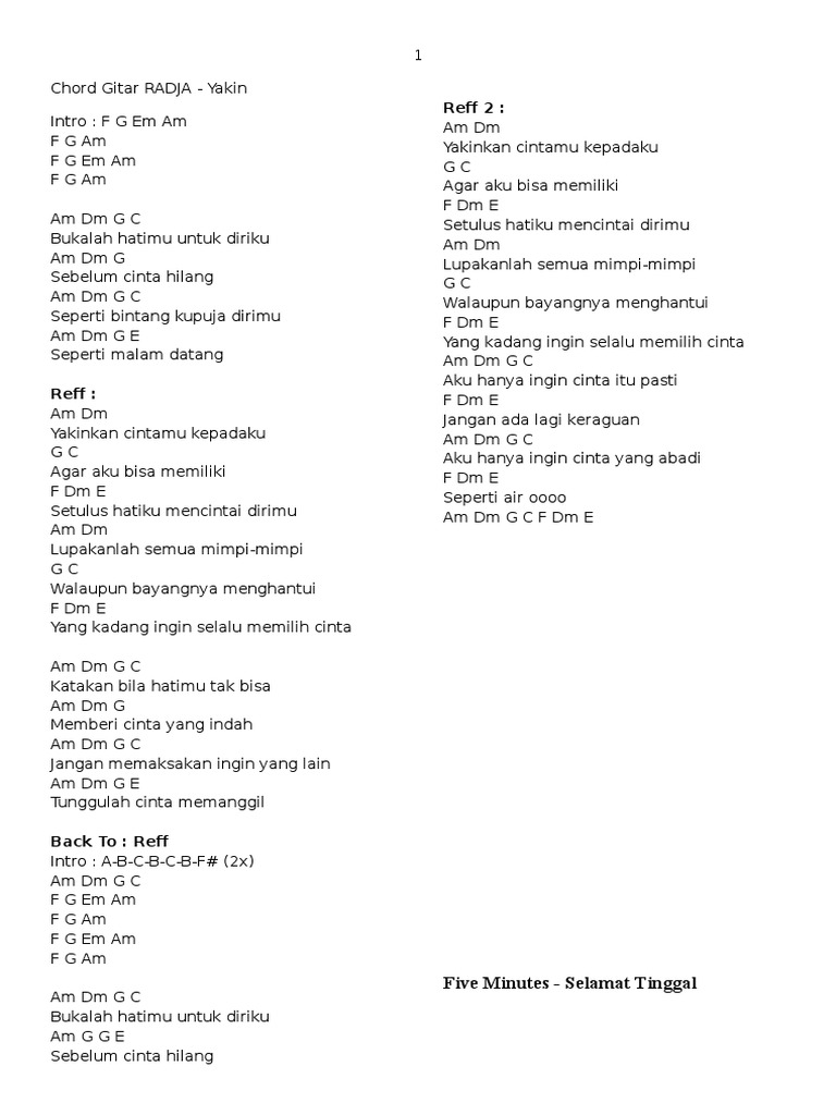 Chord Gitar Radja Yakin