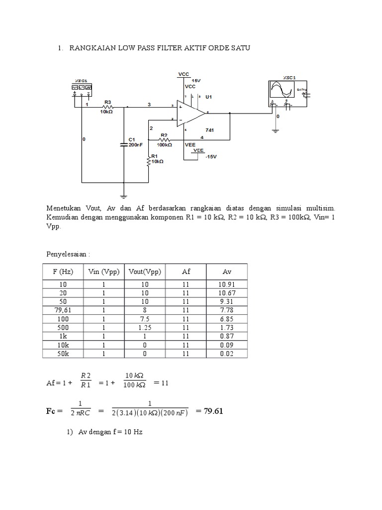 Rangkaian Low Pass Filter Orde Satu Dan Active Low Pass Filter Pdf