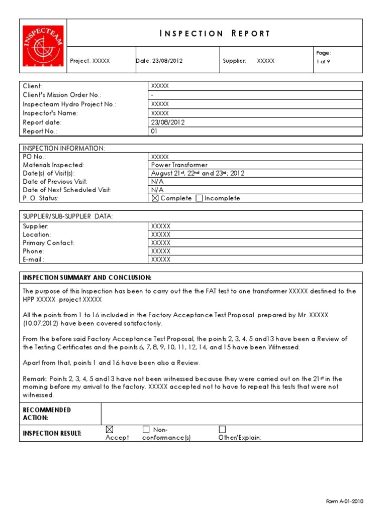 Transformer Factory Acceptance Report | PDF | Engineering | Business