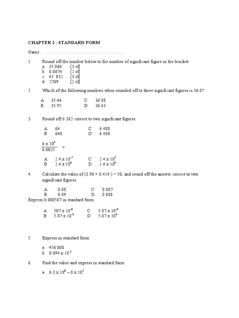 Rounding and Standard Form Exercises | PDF | Teaching Methods ...
