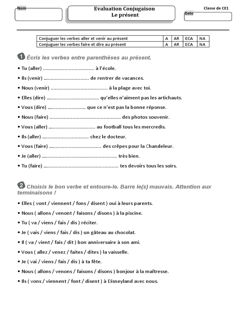 Conjugaison Du Verbe Dire Au Présent De L indicatif Les Verbes Aller Venir Faire Dire Au Present | PDF