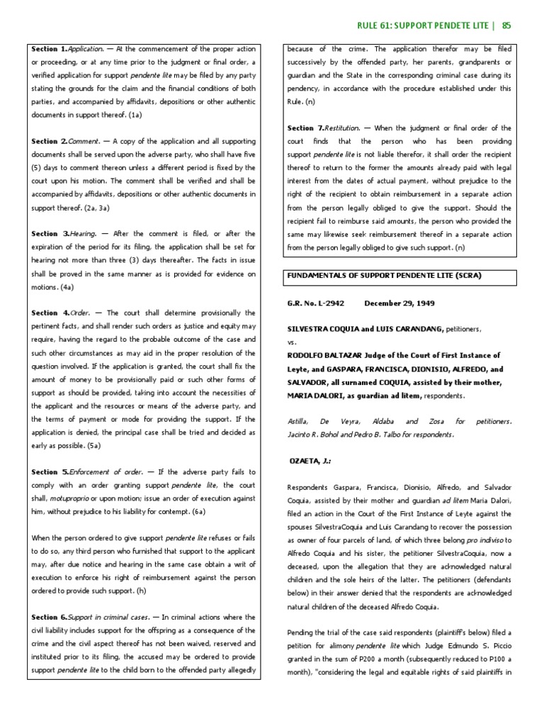 Guide to Support Pendente Lite Rules | PDF | Judgment (Law) | Certiorari
