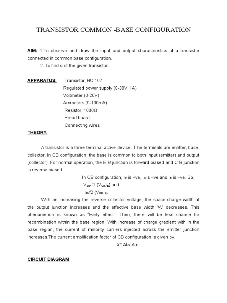 Transistor Common - Base Configuration | PDF | P–N Junction | Transistor