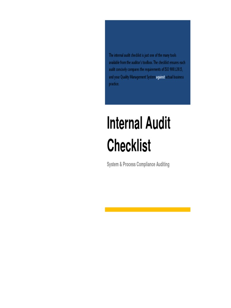 ISO 9001:2015 Internal Audit Checklist | PDF | Iso 9000 | Internal Audit