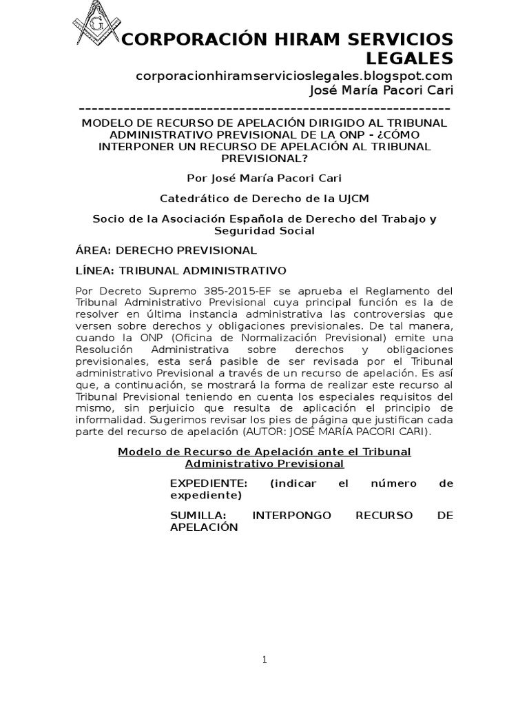 Modelo de Recurso de Apelación Dirigido