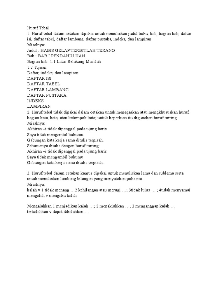 Contoh Kalimat Huruf Tebal Docx