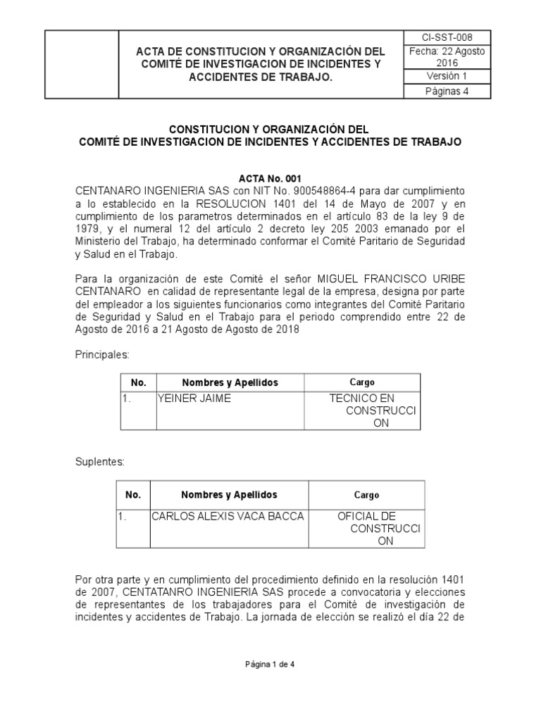 CI-SST-008 Constitucioìn Comite Investigacio de Accidentes