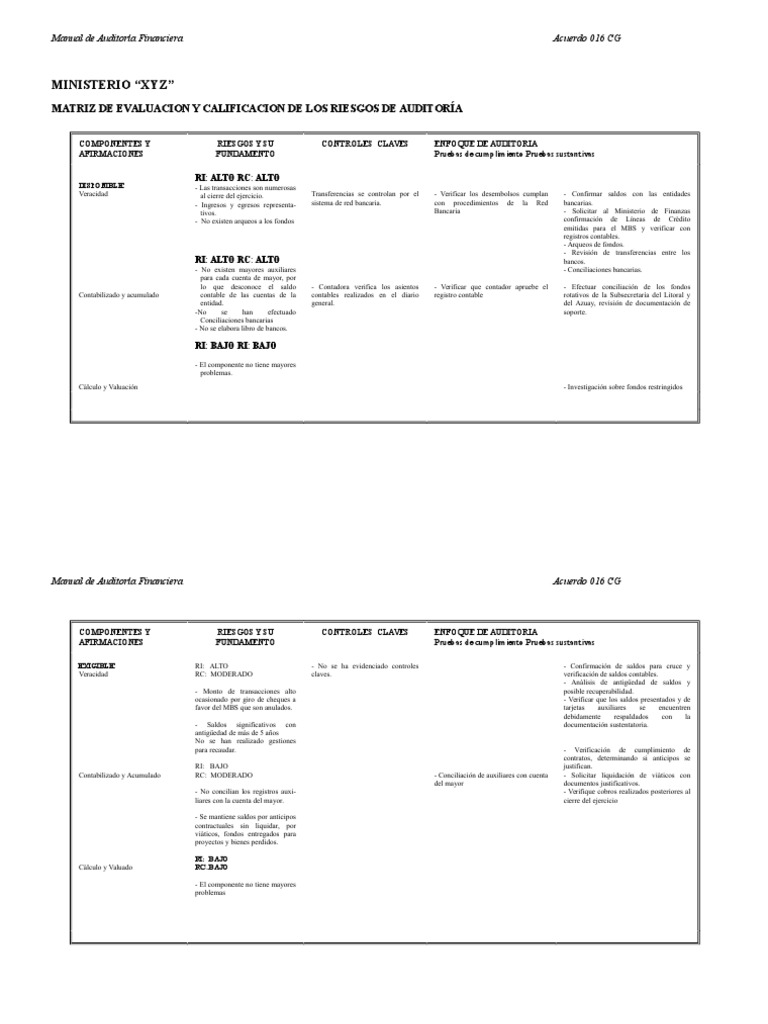 Matriz de Riesgos en Auditoría Financiera | PDF | Auditoría financiera ...