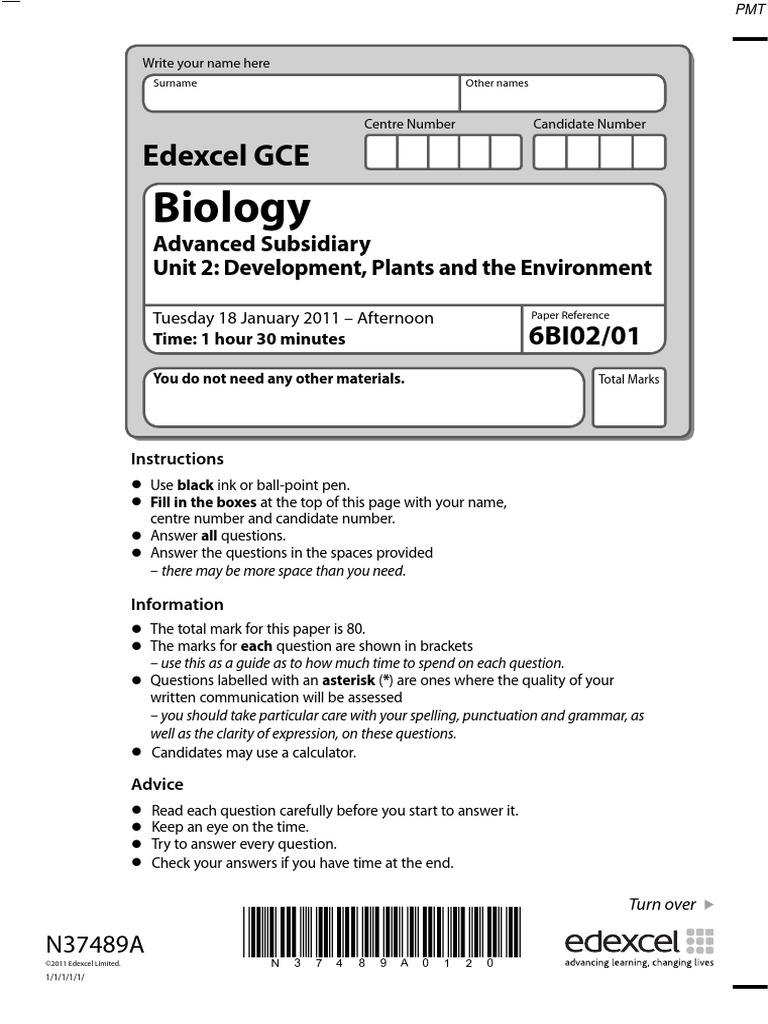 January 2011 QP - Unit 2 Edexcel Biology A-Level | PDF | Endoplasmic ...