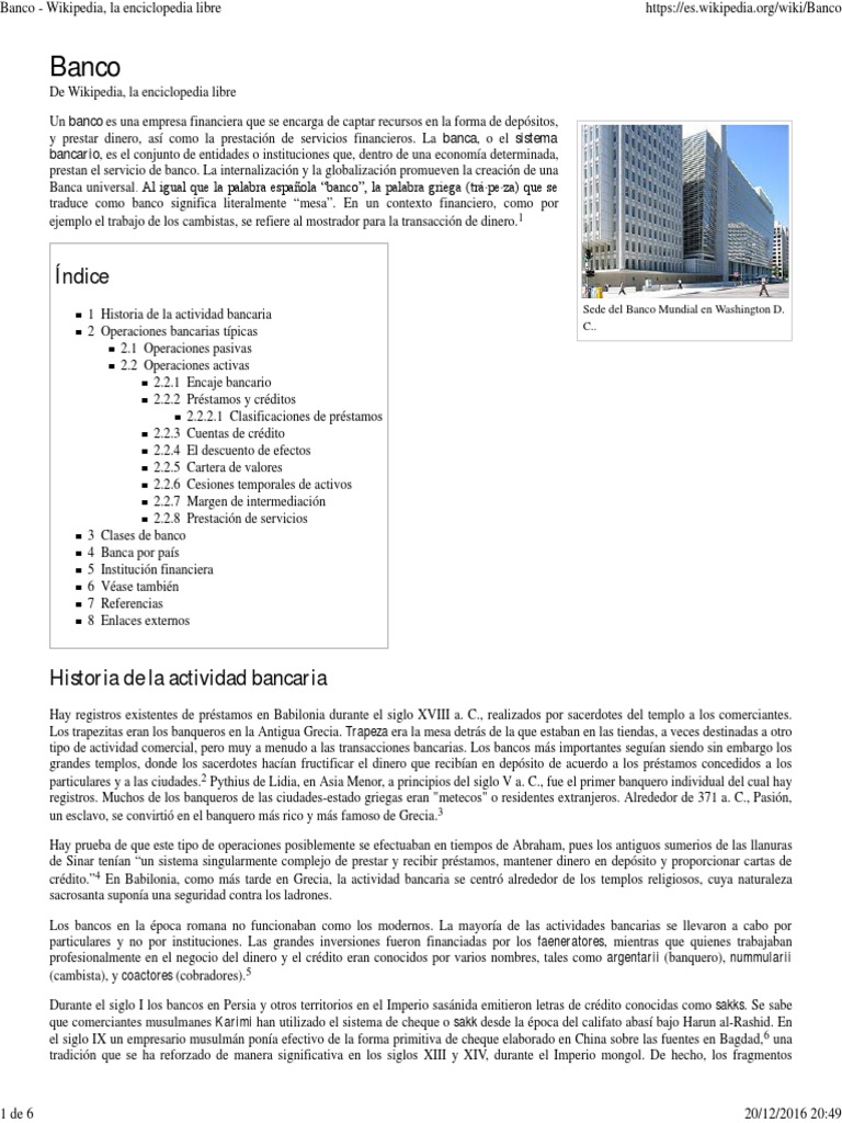 Banco - Wikipedia, La Enciclopedia Libre | PDF | Bancos | Bancario, image size:768x1024