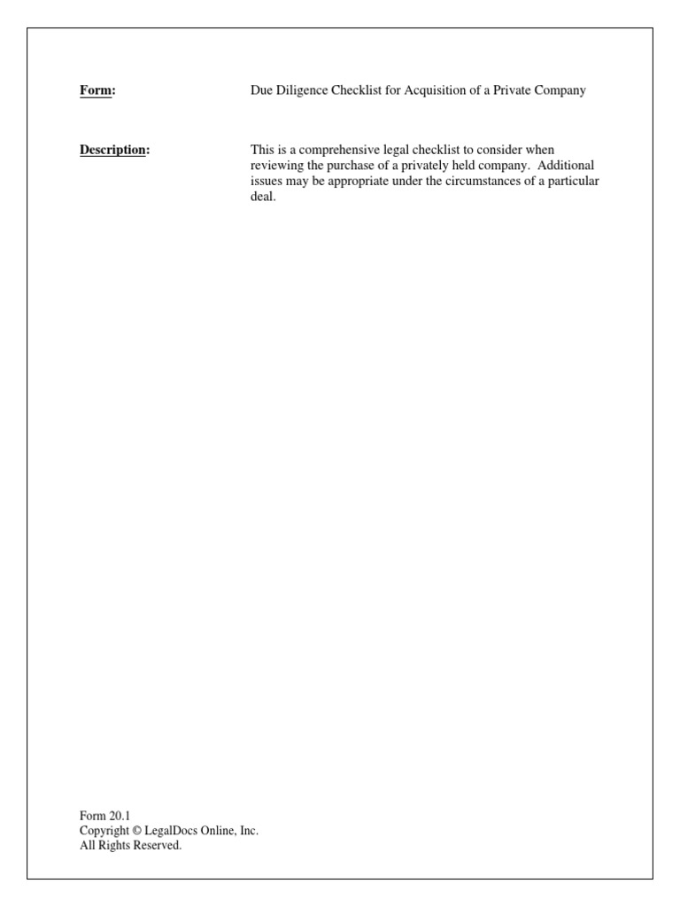 20.1 Due Diligence Checklist For Acquisition of A Private Company PDF | PDF