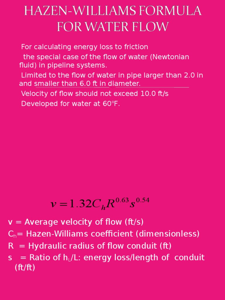 Hazen-Williams Formula for Pipe Flow | PDF