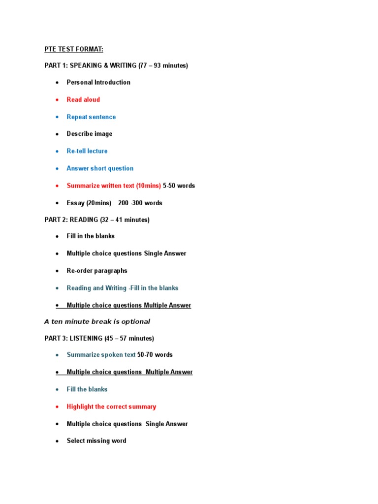 PTE Exam Format Overview | PDF