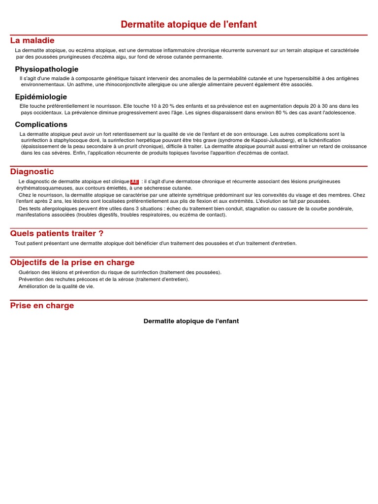 Dermatite Atopique De L Enfant Pdf Immunologie Medecine