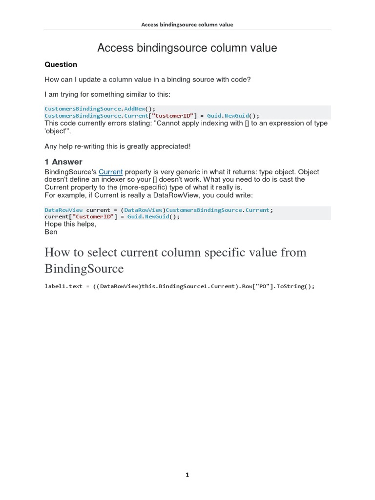Access Bindingsource Column Value PDF