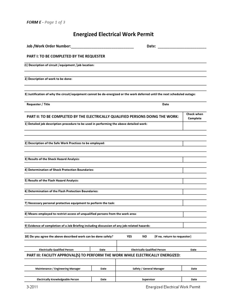 Energized Electrical Permit Personal Protective Equipment Safety
