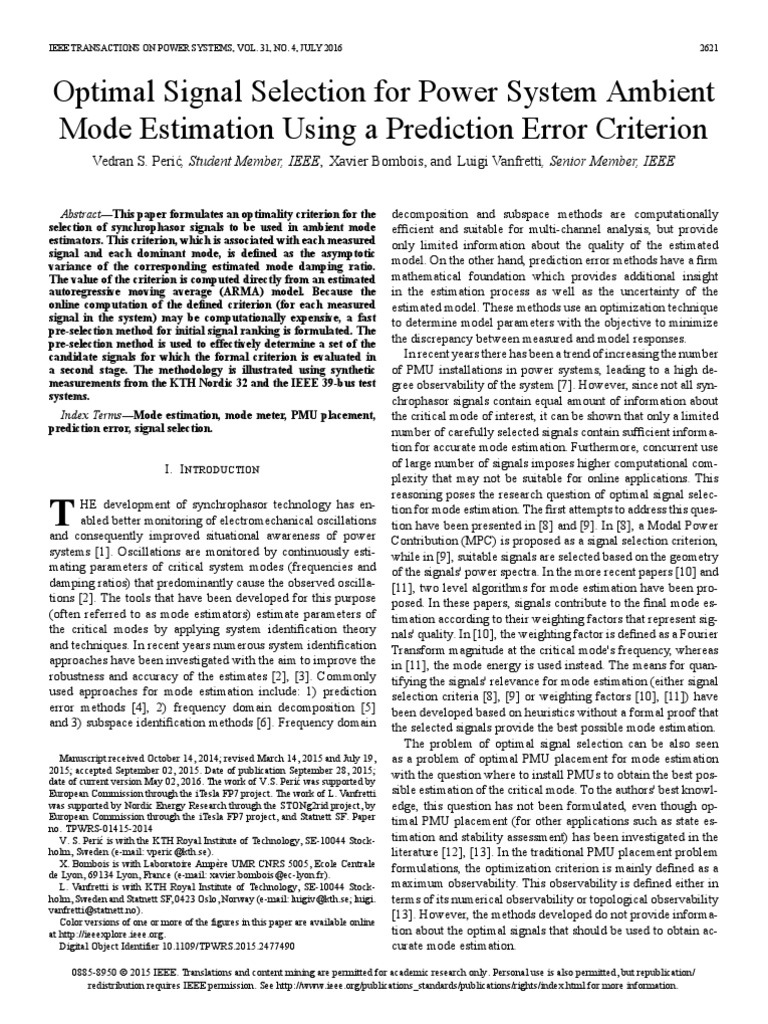 Optimal Signal Selection For Power System Ambient Mode Estimation Using ...