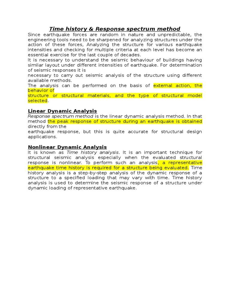 Seismic Analysis Time History Vs Response Spectrum Pdf Technology