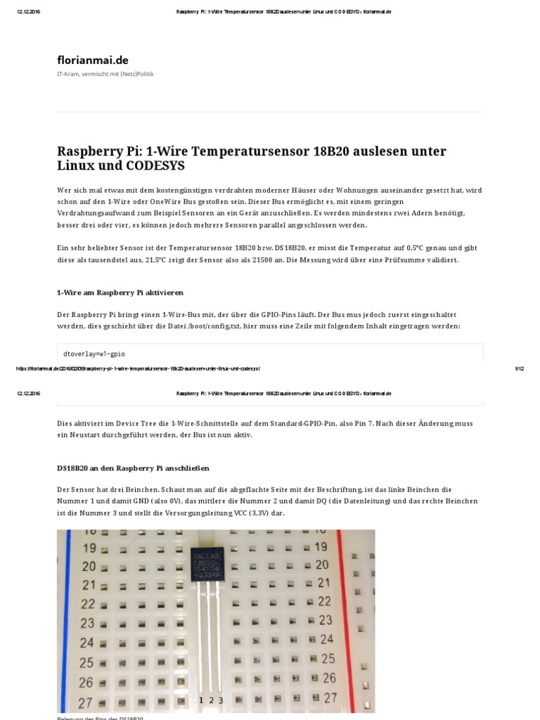 Raspberry Pi - 1-Wire Temperatursensor 18B20 Auslesen Unter Linux Und ...