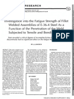 Investigation Into The Fatigue Strength of Fillet Welded Assemblies of E-36-4 Steel As A Function of The Penetration of The Weld Subjected To Tensile and Bending Loads