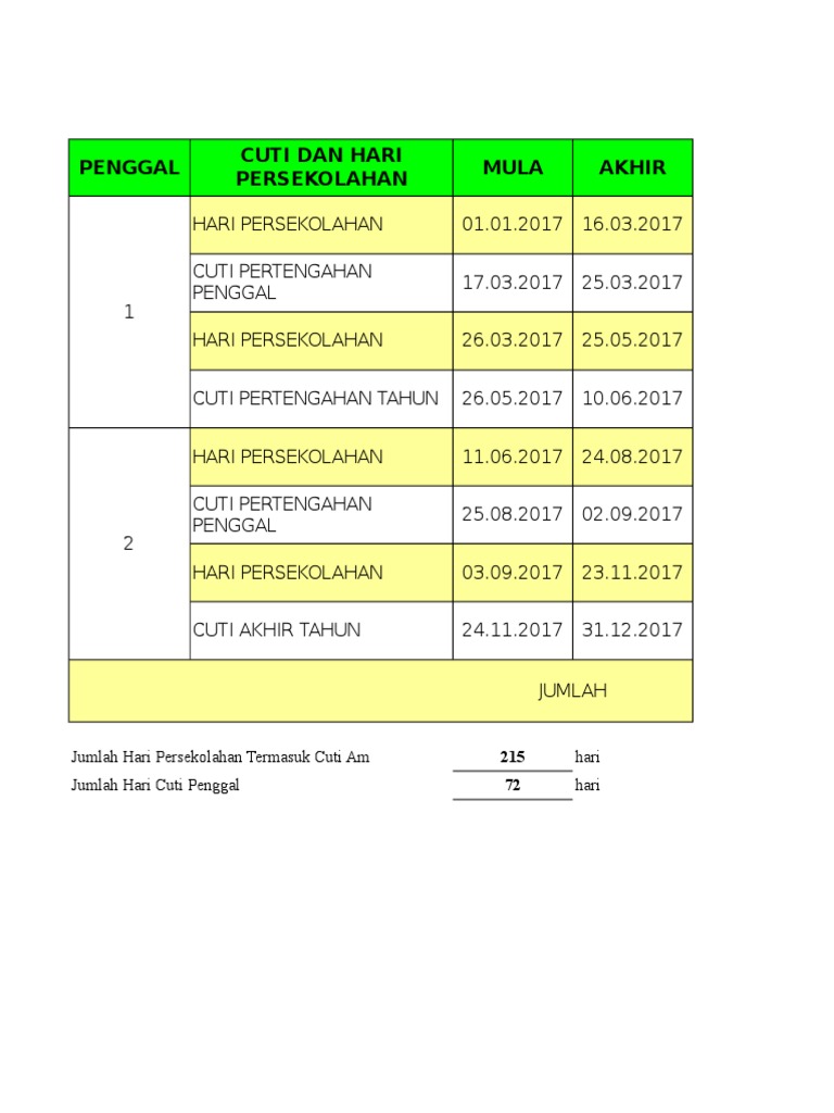 Penggal Persekolahan 2017 Utk Buku Rekod