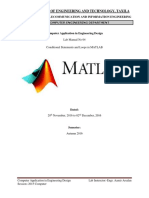 University of Engineering and Technology, Taxila: Lab Manual No 04 Conditional Statements and Loops in MATLAB