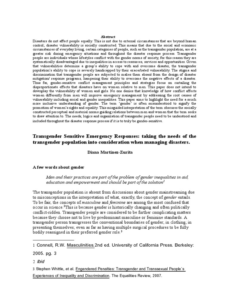 Transgender Vulnerability in Disasters | PDF | Transgender | LGBTQIA+ ...