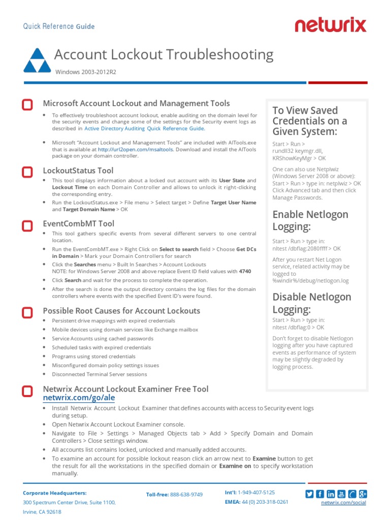 Account Lockout Troubleshooting Guide | PDF | Digital Technology ...