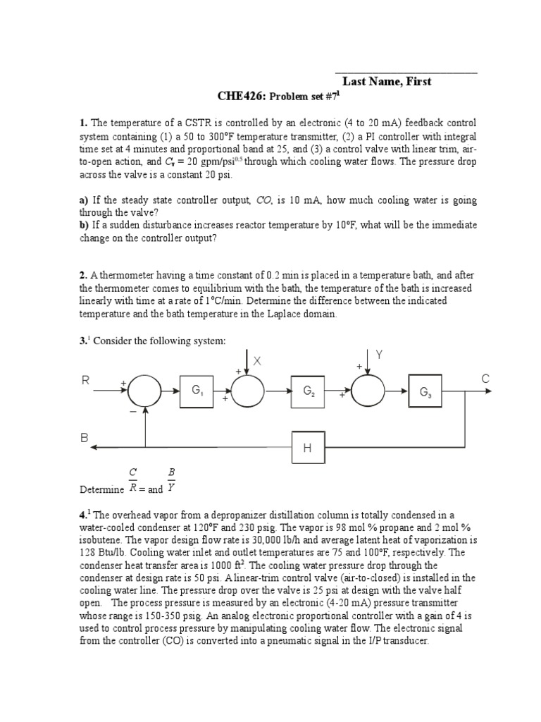 CSTR Control System Analysis and Calculations | PDF | Pressure | Signal ...