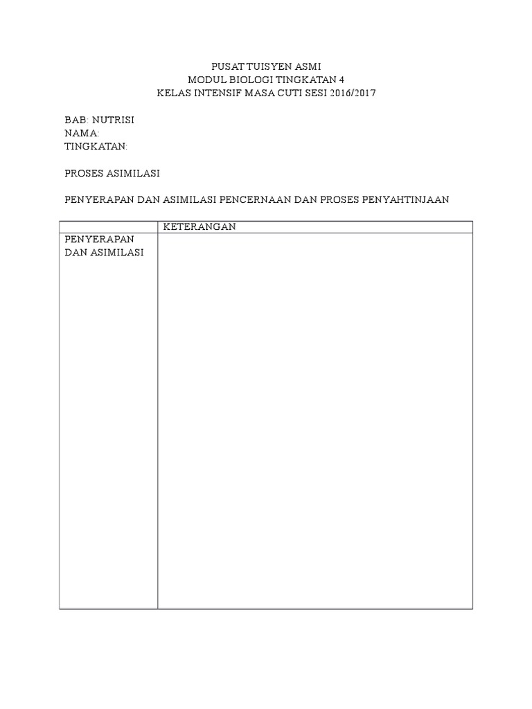 Biologi Asimilasi Dan Penyahtinjaan Pdf