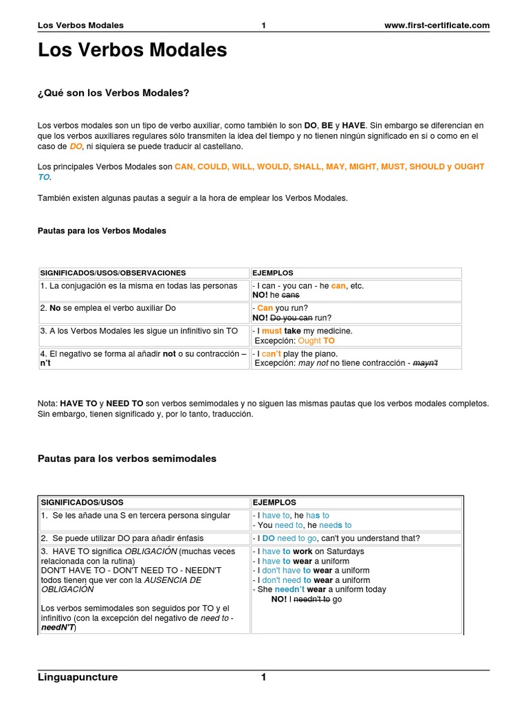 Los Verbos Modales | PDF | Verbo | Morfología Lingüística