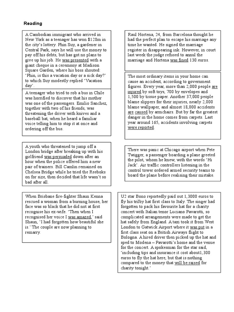 Bizarre News Stories for ESL Practice | PDF | Reading Comprehension ...