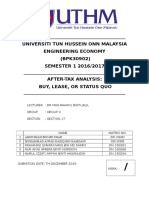 Universiti Tun Hussein Onn Malaysia Engineering Economy (BPK30902) SEMESTER 1 2016/2017 After-Tax Analysis: Buy, Lease, or Status Quo