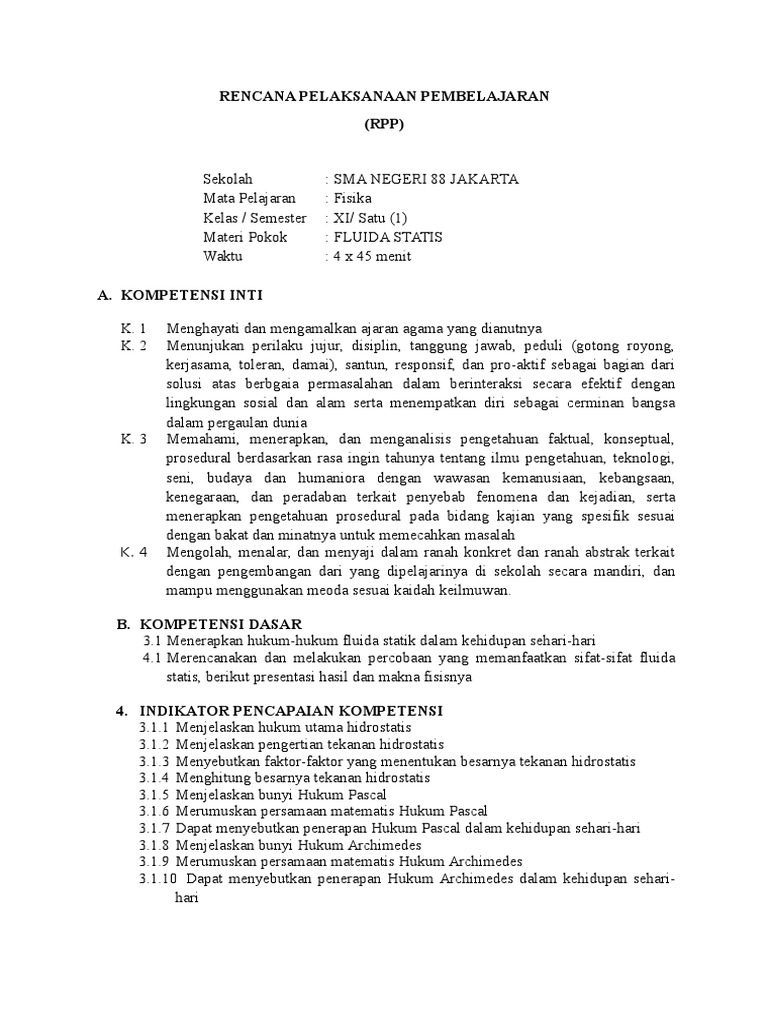 RPP Fluida Statis | PDF