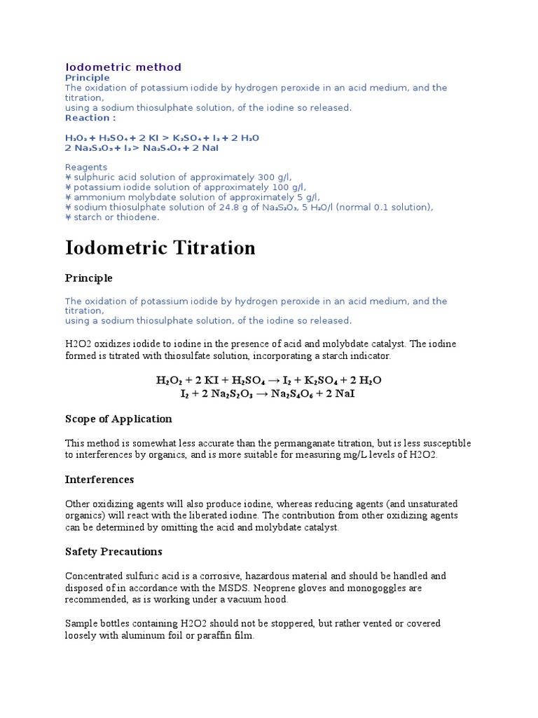 Iodometric Method Hydrogen Peroxide Iodine
