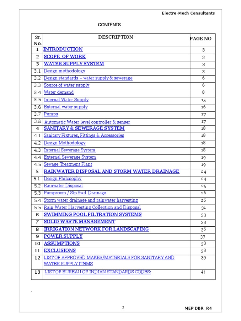 MEP Design Report for Water Systems | PDF
