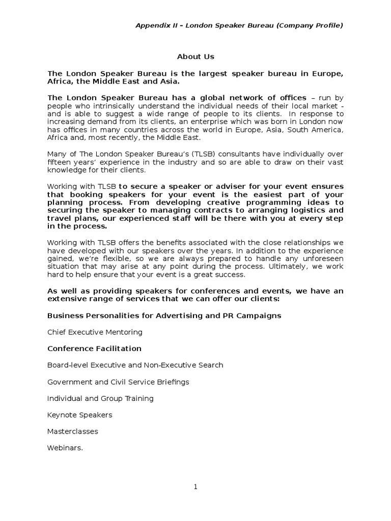 App II London Speaker Bureau PDF Fee Mentorship