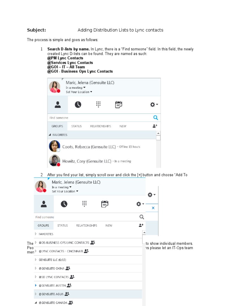 Adding Distribution Lists To Lync Contacts Download Free PDF Business