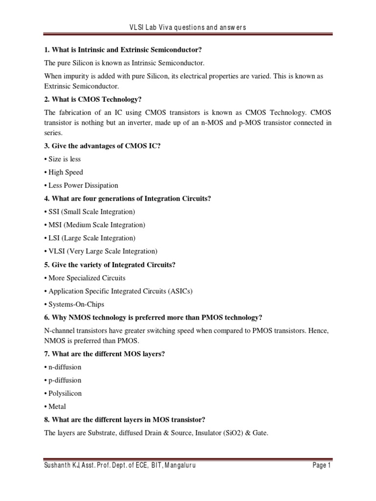 Vlsi Basic Viva Questions and Answers PDF PDF